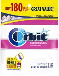 ORBIT Gum Bubblemint Sugar Free Chewing Gum Bulk, 180 Piece Resealable Bag, Bubble Gum Bulk