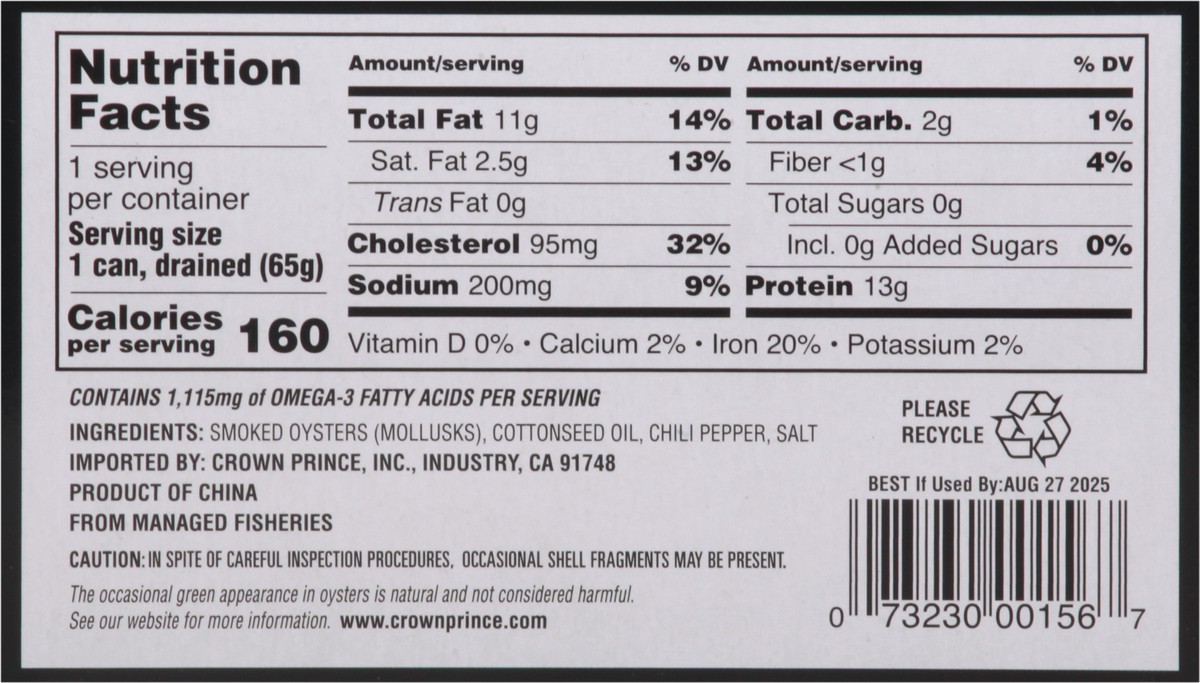 slide 7 of 13, Ocean Prince Fancy Whole Mildly Spiced Smoked Oysters - 3 oz, 3 oz
