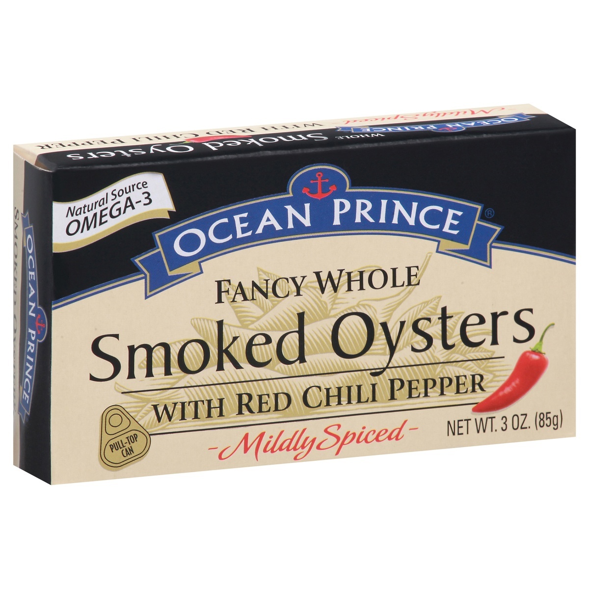 slide 1 of 1, Ocean Prince Fancy Whole Smoked Oysters with Red Chili Pepper, 3 oz