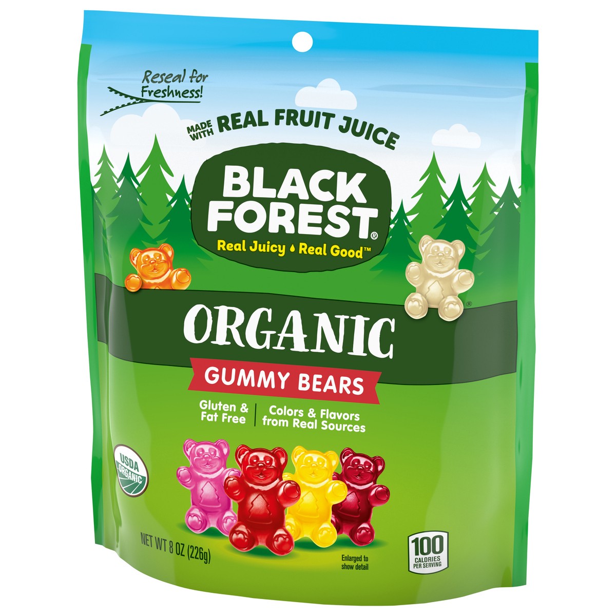 slide 6 of 9, BLACK FOREST ORGANIC 07273 156034 Gummy Bears DOY 3d Render 8oz, 8 oz