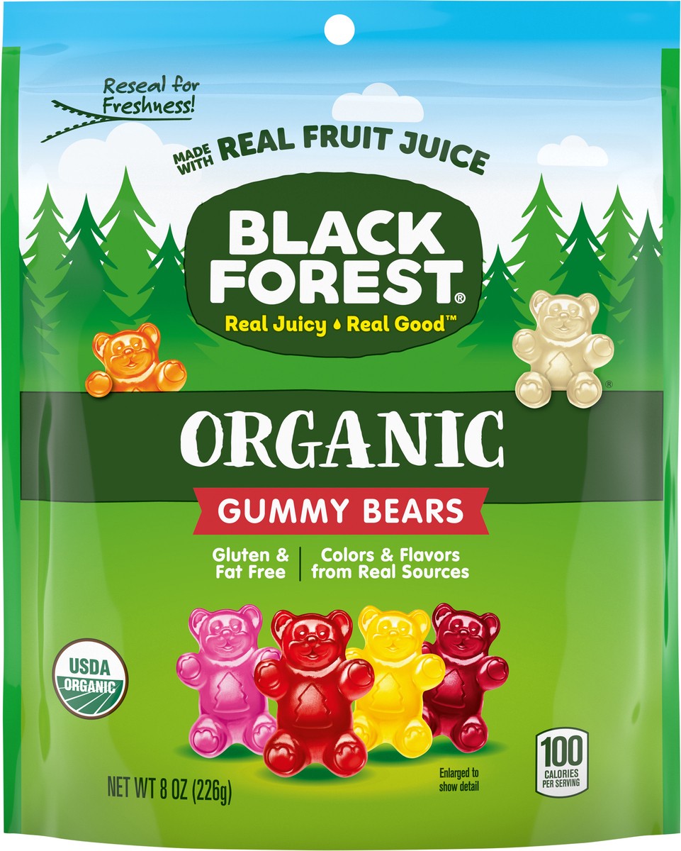 slide 4 of 9, BLACK FOREST ORGANIC 07273 156034 Gummy Bears DOY 3d Render 8oz, 8 oz