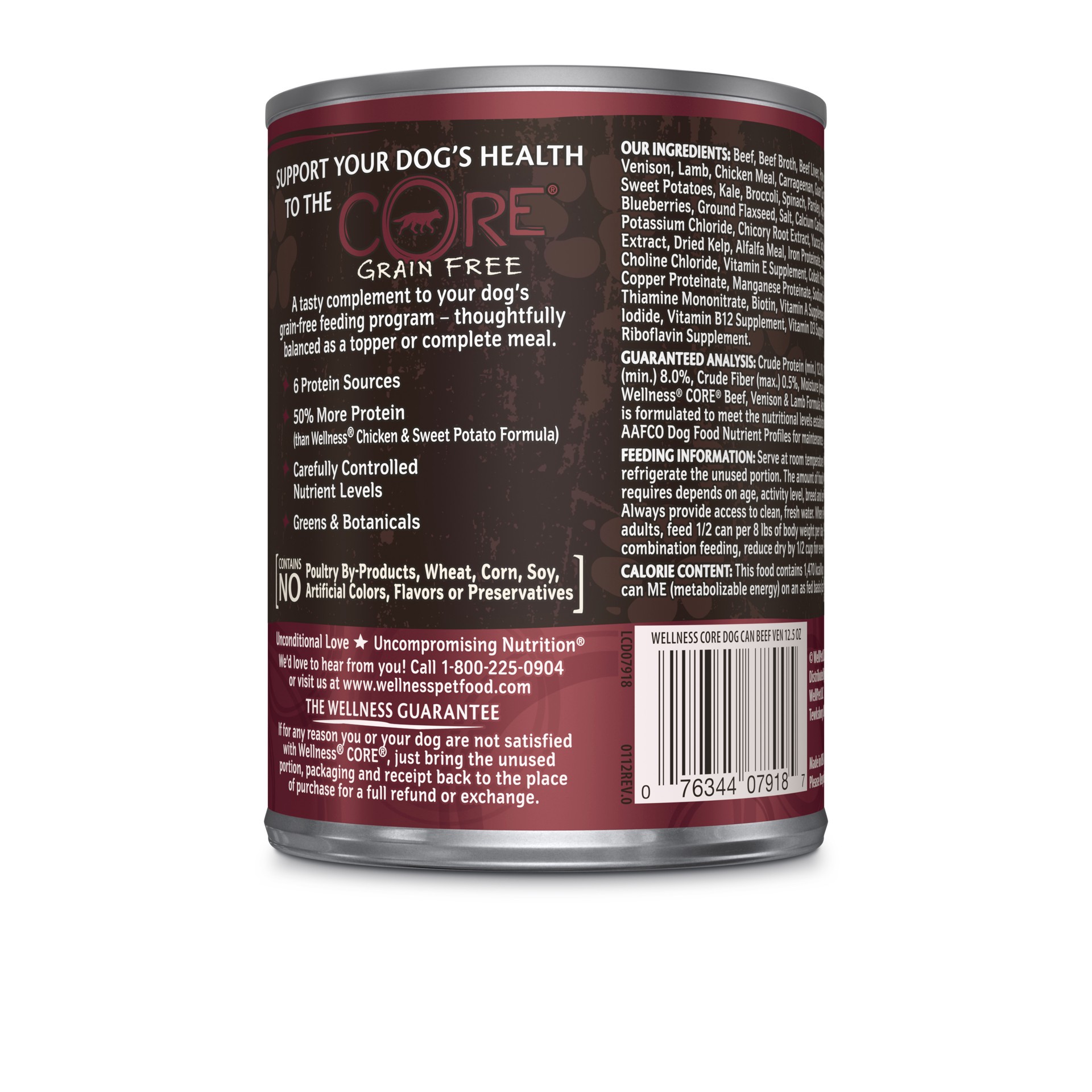 slide 5 of 5, Wellness CORE Beef, Venison & Lamb Formula Canned Dog Food, 12.5 oz