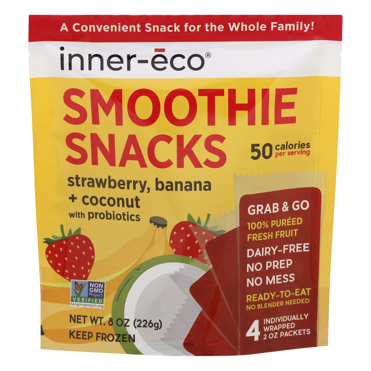 slide 6 of 13, Inner Eco Packets Strawberry, Banana + Coconut Smoothie Snacks 4 ea, 4 ct