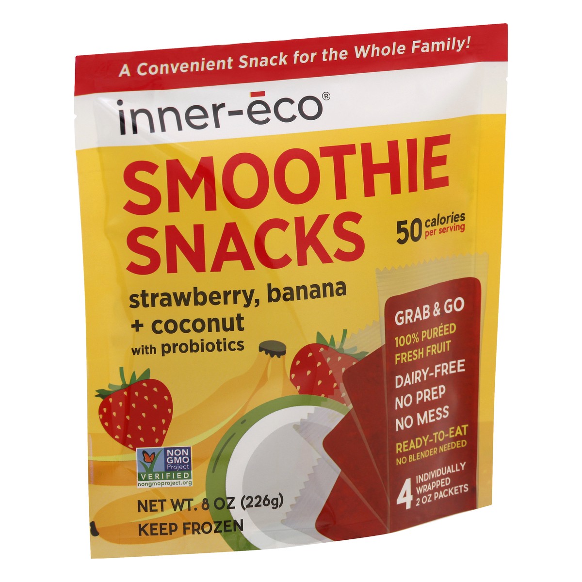 slide 7 of 13, Inner Eco Packets Strawberry, Banana + Coconut Smoothie Snacks 4 ea, 4 ct