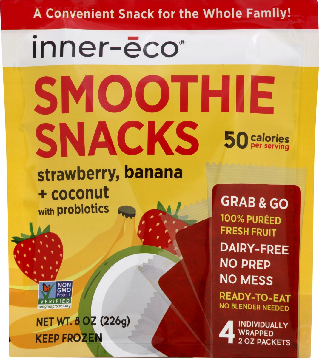 slide 10 of 13, Inner Eco Packets Strawberry, Banana + Coconut Smoothie Snacks 4 ea, 4 ct