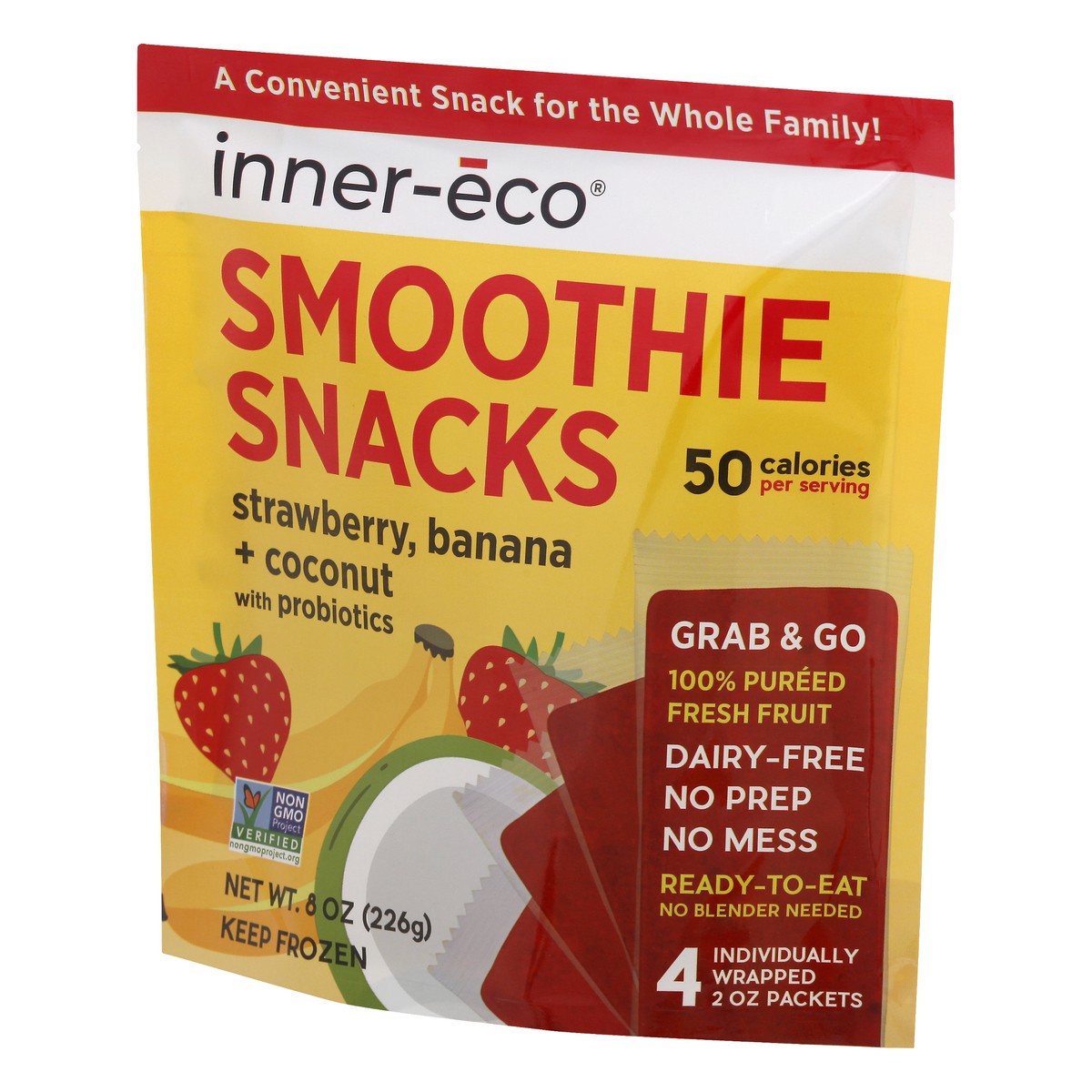 slide 12 of 13, Inner Eco Packets Strawberry, Banana + Coconut Smoothie Snacks 4 ea, 4 ct