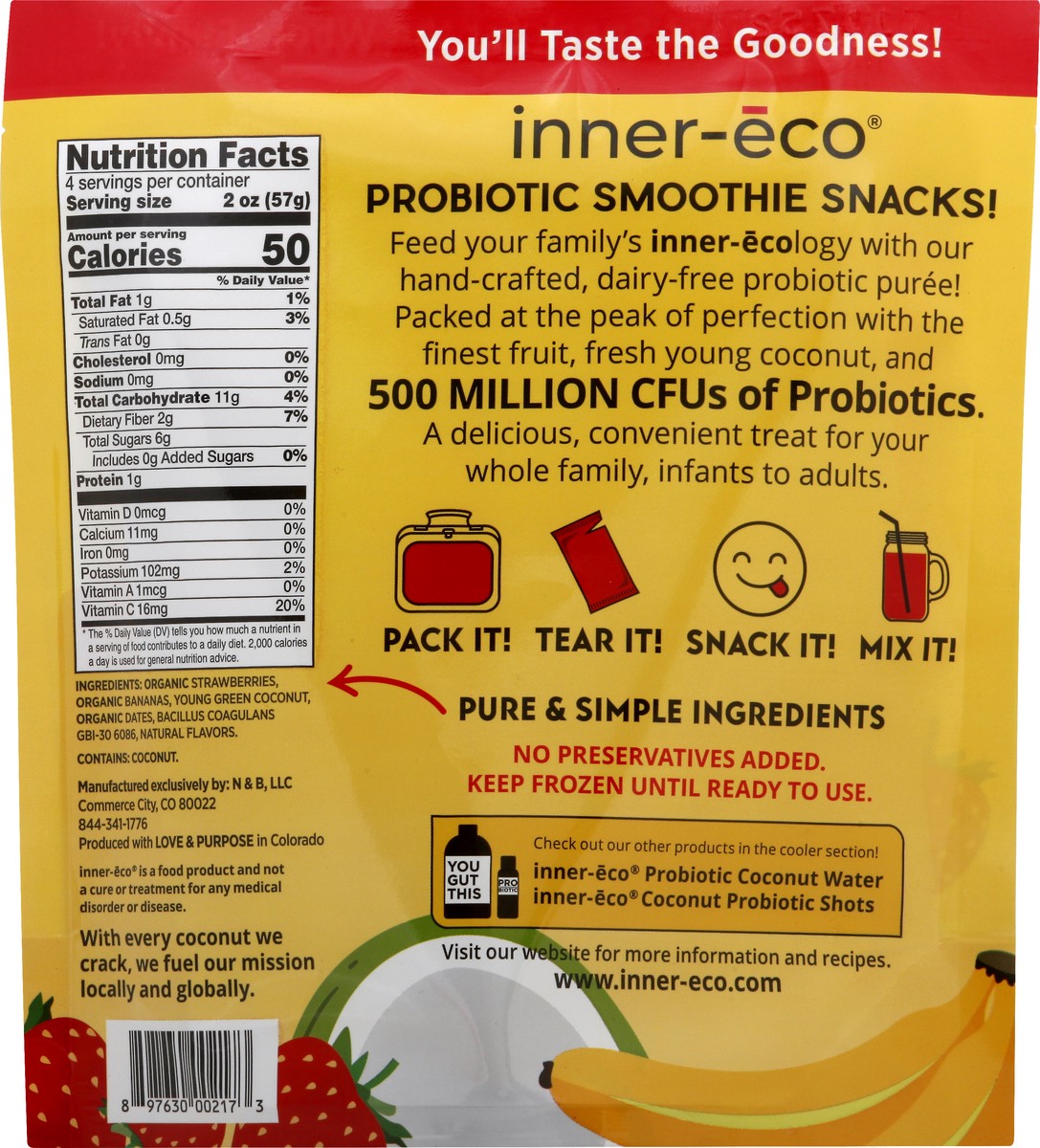 slide 13 of 13, Inner Eco Packets Strawberry, Banana + Coconut Smoothie Snacks 4 ea, 4 ct