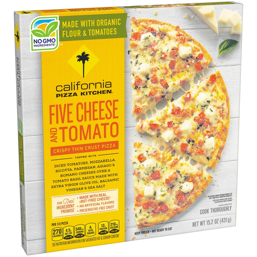 slide 2 of 8, California Pizza Kitchen Five Cheese And Tomato Thin Crust Pizza, 15.2 oz