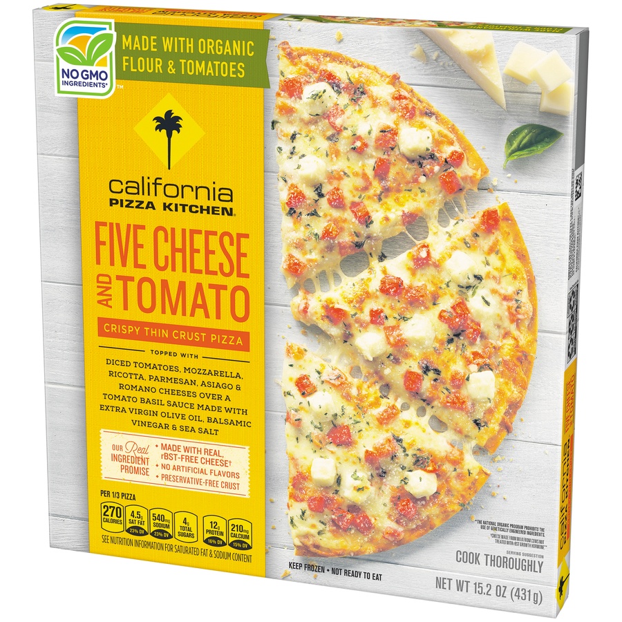 slide 3 of 8, California Pizza Kitchen Five Cheese And Tomato Thin Crust Pizza, 15.2 oz