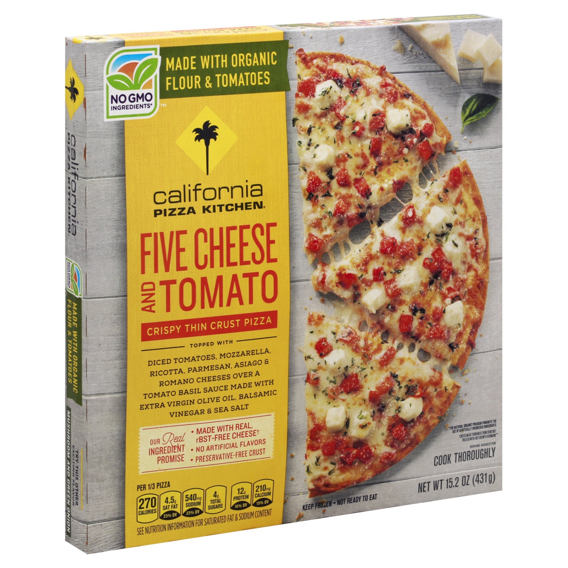 slide 1 of 8, California Pizza Kitchen Five Cheese And Tomato Thin Crust Pizza, 15.2 oz