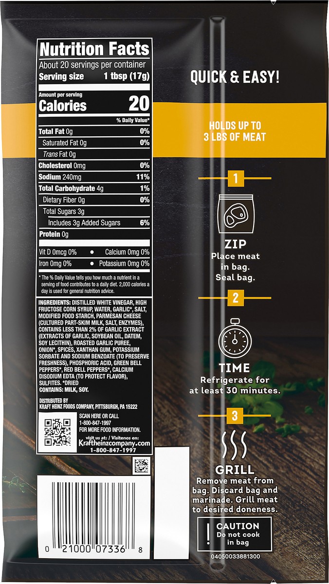 slide 9 of 9, Kraft J.L. Kraft Marinade In-A-Bag Garlic & Parmesan Liquid Marinade, 12 oz Bag, 12 oz