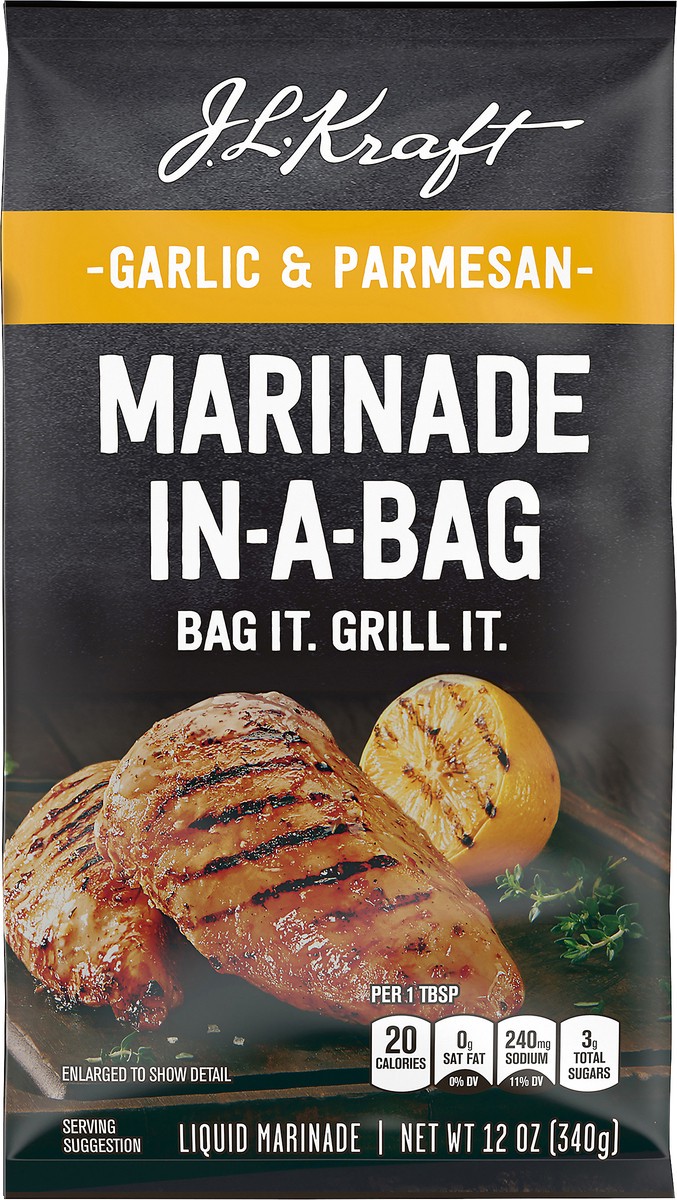 slide 8 of 9, Kraft J.L. Kraft Marinade In-A-Bag Garlic & Parmesan Liquid Marinade, 12 oz Bag, 12 oz