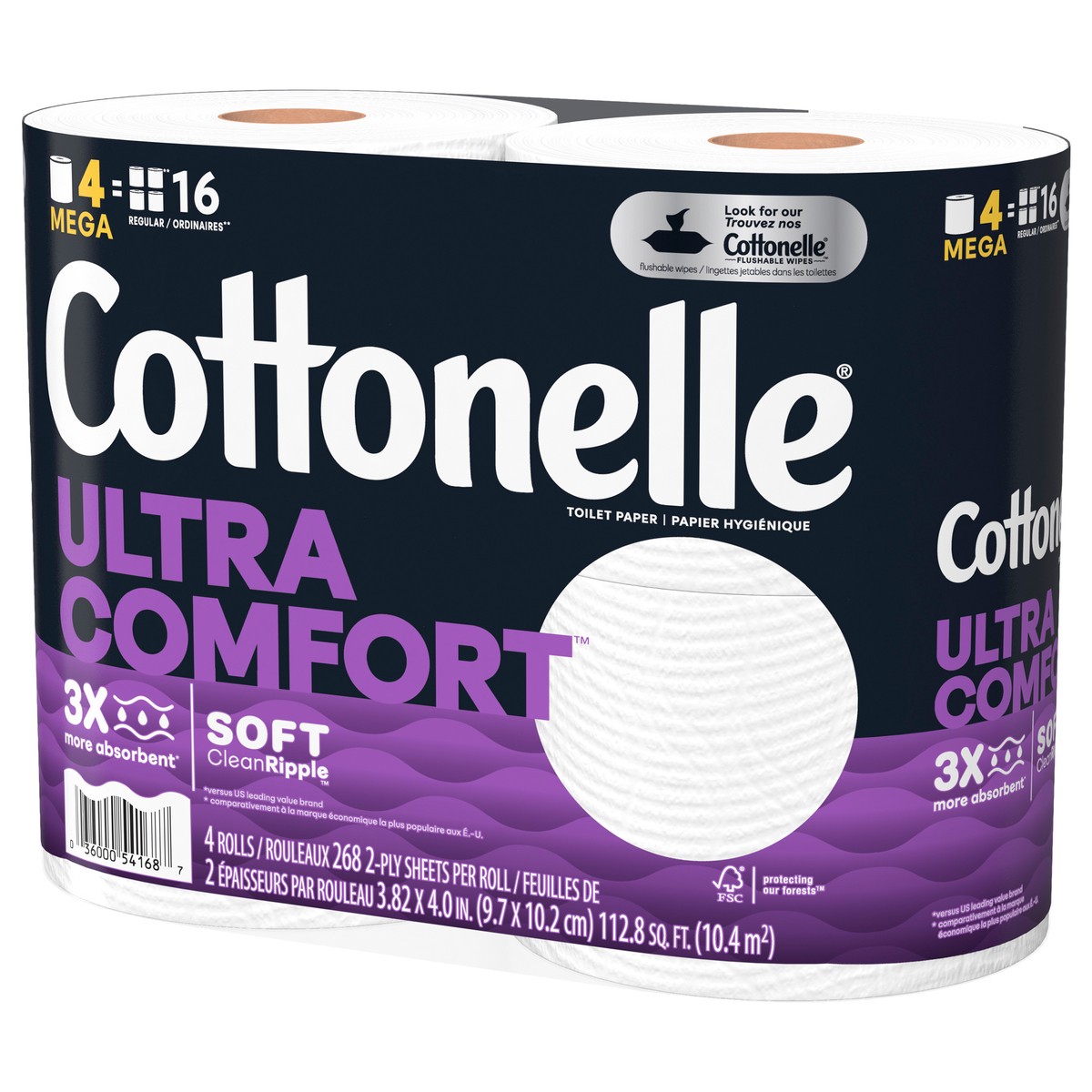 slide 7 of 9, Cottonelle Ultra Comfort Toilet Paper, Strong Toilet Tissue, 4 Mega Rolls (4 Mega Rolls = 16 Regular Rolls), 268 Sheets per Roll, 4 ct