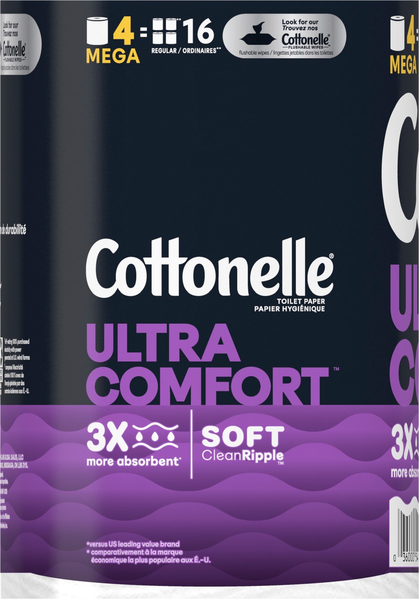 slide 8 of 9, Cottonelle Ultra Comfort Toilet Paper, Strong Toilet Tissue, 4 Mega Rolls (4 Mega Rolls = 16 Regular Rolls), 268 Sheets per Roll, 4 ct