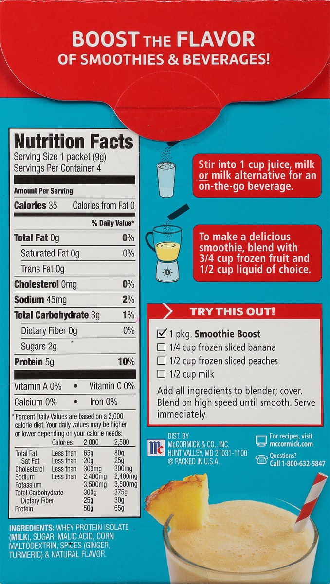 slide 5 of 14, McCormick Good Morning Tropical Twist Smoothie Boost Drink Mix Packets 4-0.32 oz Packets, 1.28 oz