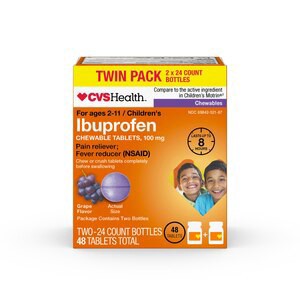 slide 1 of 1, CVS Health Junior Strength Ibuprofen Chewable Tablets, Grape, 48 Ct, 1 ct