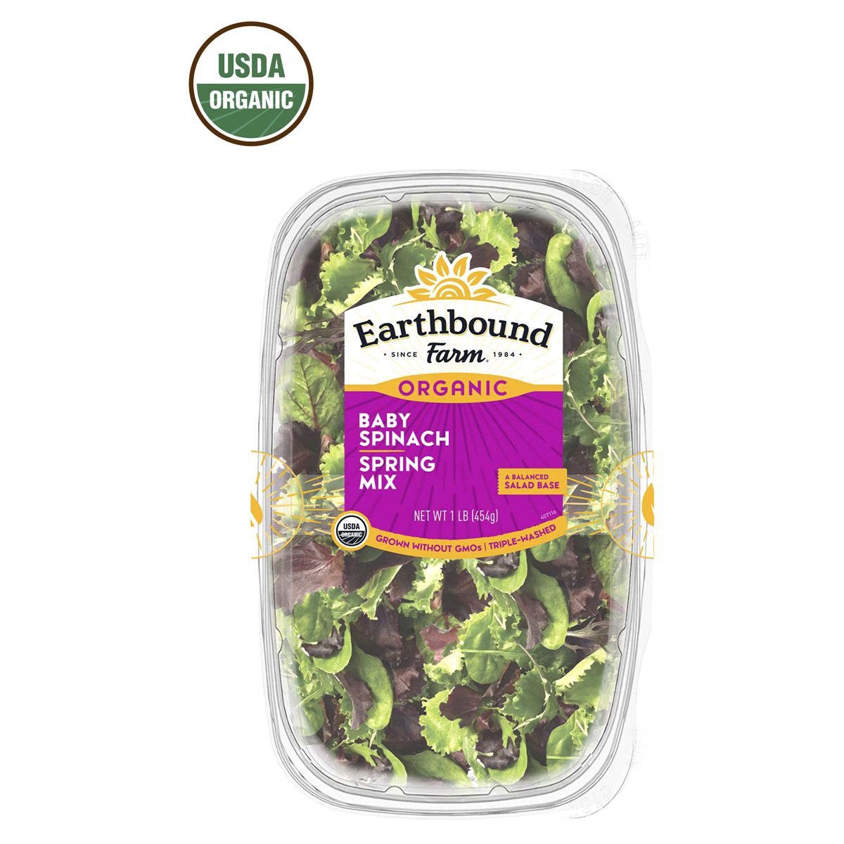 slide 1 of 1, Earthbound Farm Organic Spring Spinach Salad, 16 oz