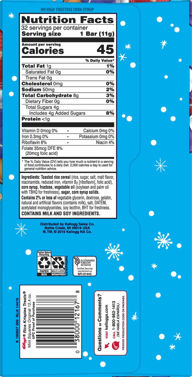 slide 3 of 7, Rice Krispies Treats Kellogg's Rice Krispies Treats Mini Marshmallow Snack Bars, Original, 32 Ct, 12.4 Oz, Box, 12.4 oz