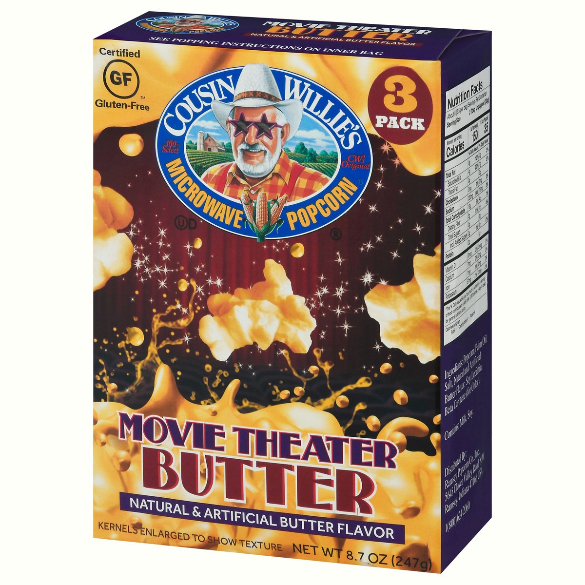 slide 6 of 9, Cousin Willie's 3 Pack Movie Theater Butter Microwave Popcorn 3 ea, 3 ct