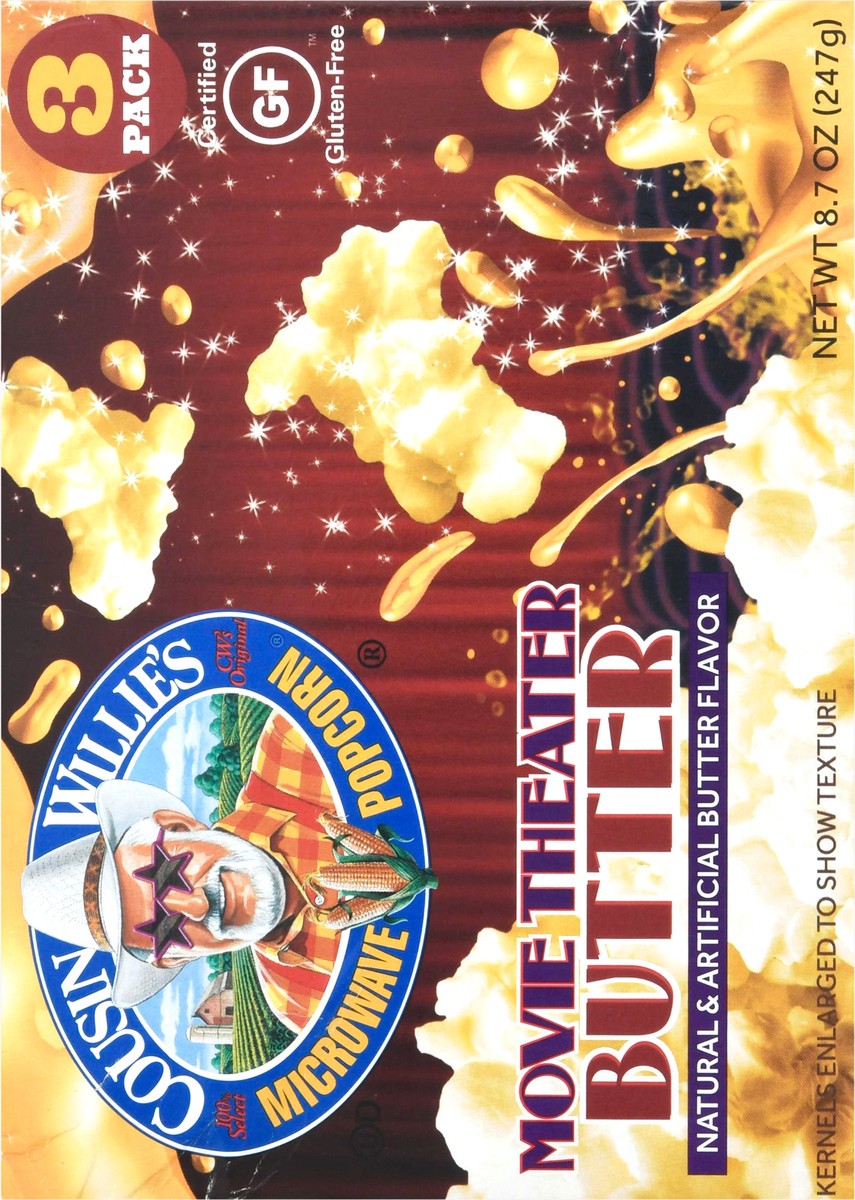 slide 2 of 9, Cousin Willie's 3 Pack Movie Theater Butter Microwave Popcorn 3 ea, 3 ct