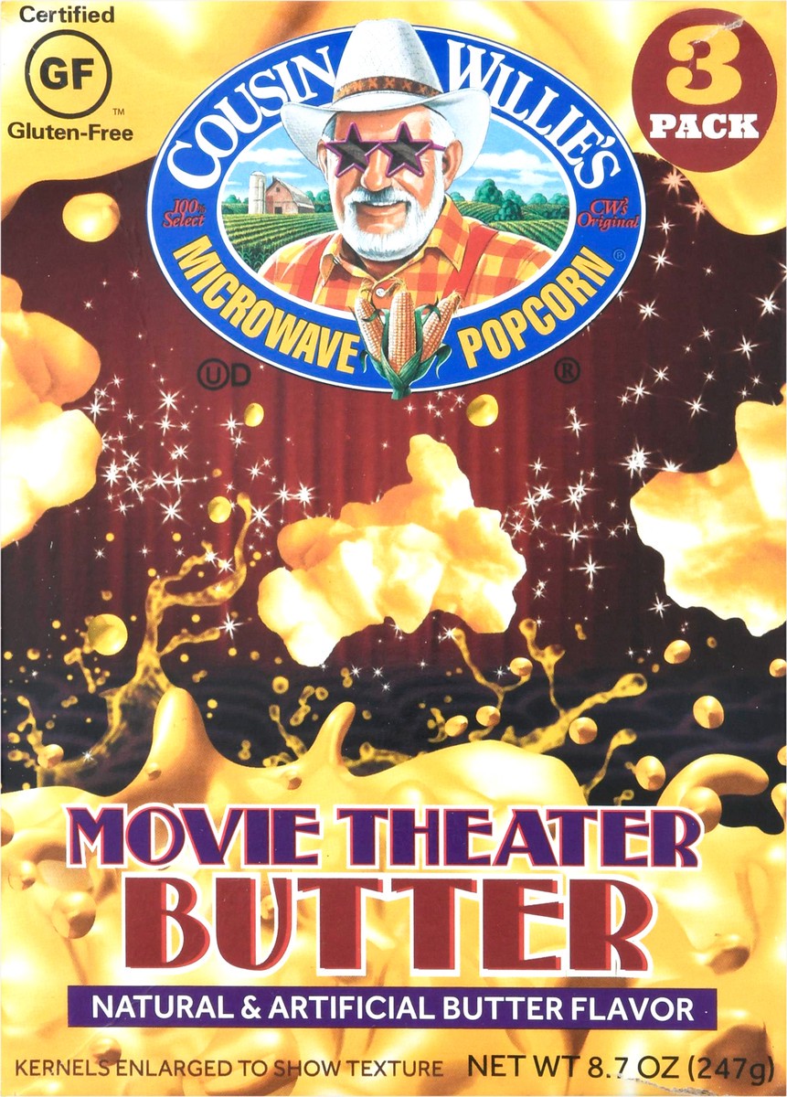 slide 9 of 9, Cousin Willie's 3 Pack Movie Theater Butter Microwave Popcorn 3 ea, 3 ct