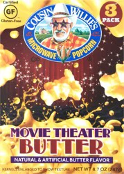 Cousin Willie's Movie Theater Butter Microwave Popcorn - 3 Each