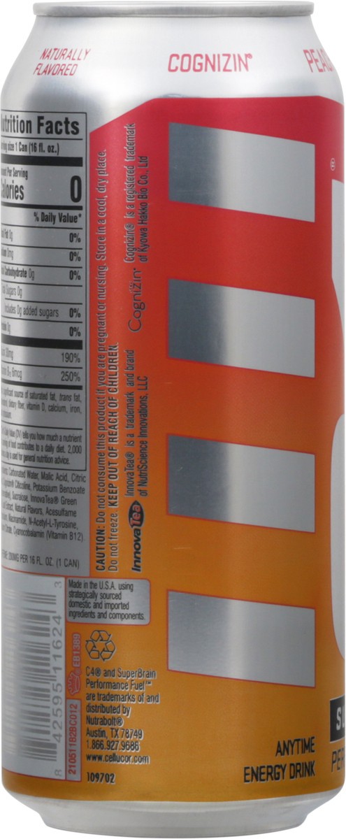 slide 7 of 9, C4 Sport Smart Energy Zero Sugar Peach Mango Nectar Energy Drink - 16 fl oz, 16 oz