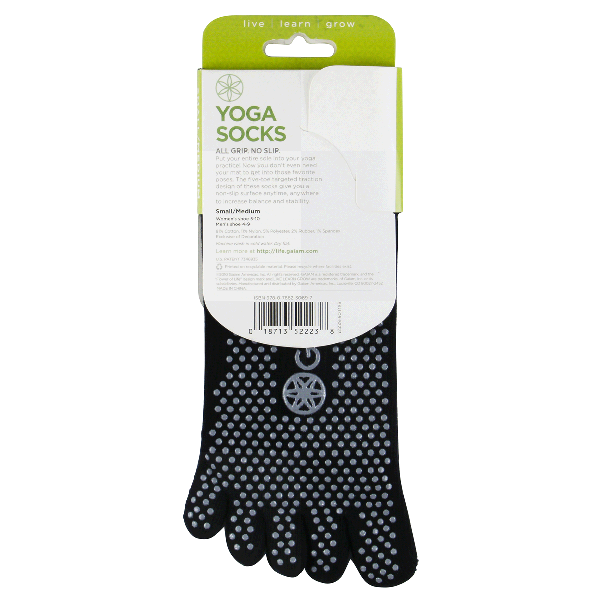 slide 3 of 6, Gaiam No Slip Black/Gray Yoga Socks (S/M), 1 ct