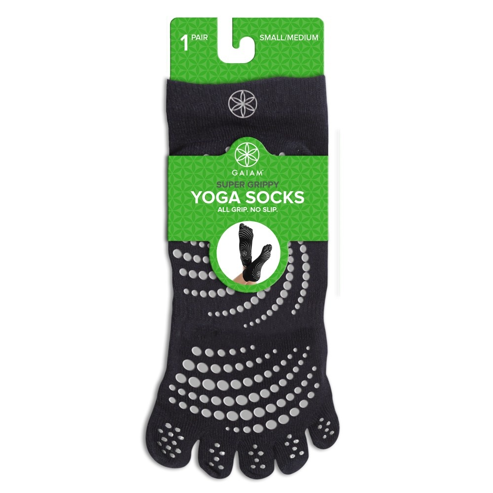 slide 6 of 6, Gaiam No Slip Black/Gray Yoga Socks (S/M), 1 ct