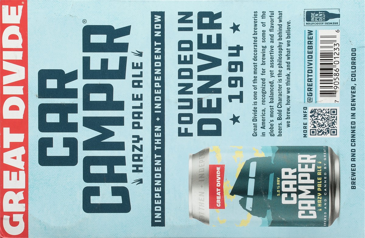 slide 4 of 9, Great Divide Brewing Co. Hazy Pale Ale Car Camper Beer 6 - 12 oz Cans, 6 ct; 12 oz