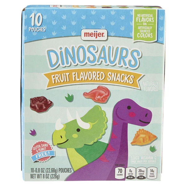 slide 1 of 1, Meijer Dinosaurs Fruit Flavored Snacks, 10 ct