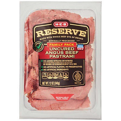 slide 1 of 1, H-E-B Select Ingredients Reserve Angus Beef Pastrami Family Pack, 12 oz