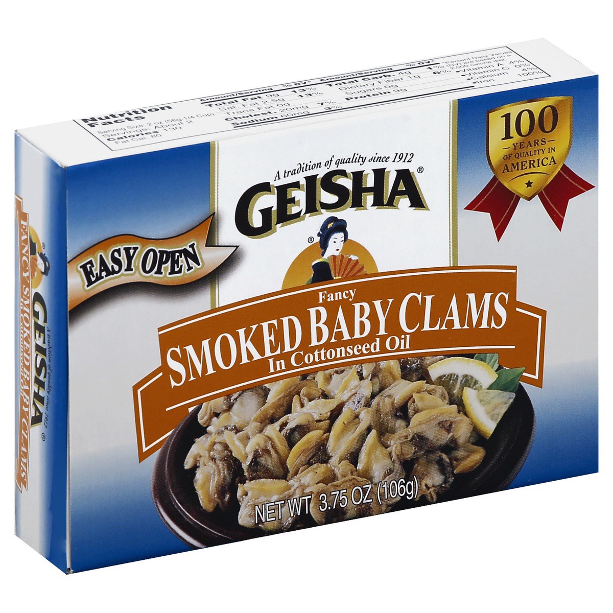 slide 1 of 4, Geisha Clams, Baby, Fancy Smoked, In Cottonseed Oil, 3.75 oz