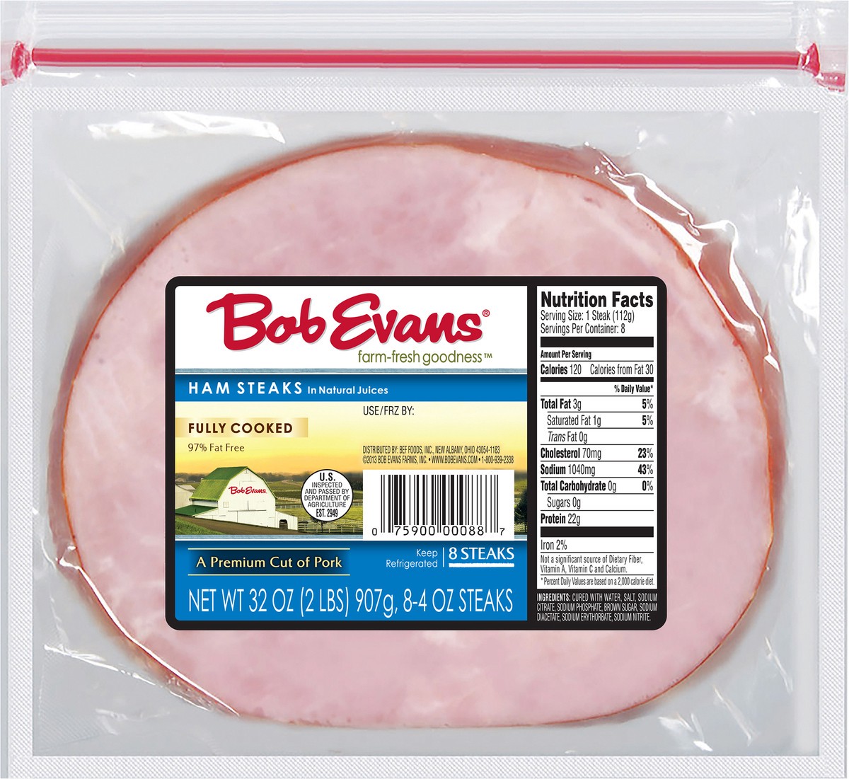 slide 2 of 6, Bob Evans 97% Fat Free Ham Steaks in Natural Juices 8 ea, 8 ct