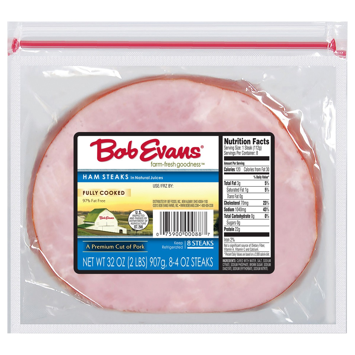 slide 6 of 6, Bob Evans 97% Fat Free Ham Steaks in Natural Juices 8 ea, 8 ct