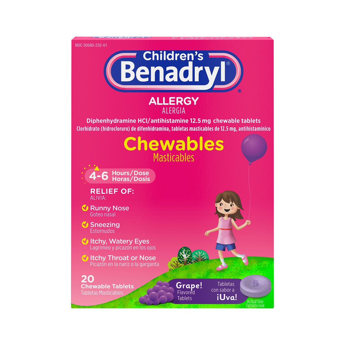 slide 1 of 5, Benadryl Children's Allergy Relief Grape Flavored Chewable Tablets, 20 ct