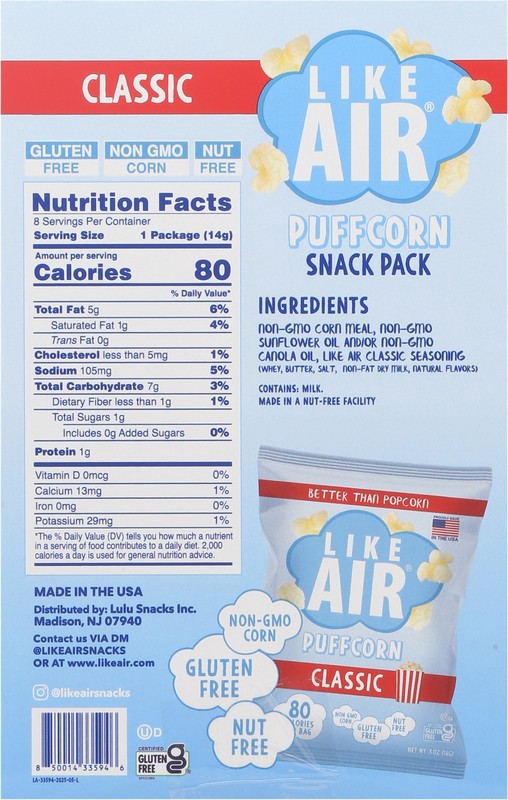 slide 2 of 5, Like Air Classic Puffcorn Snack Pack 8 - 0.5 oz Bags, 8 ct