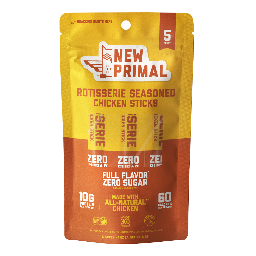 slide 1 of 1, The New Primal Rotisserie Seasoned Chicken Sticks, 5 ct / 1 oz, 5 ct