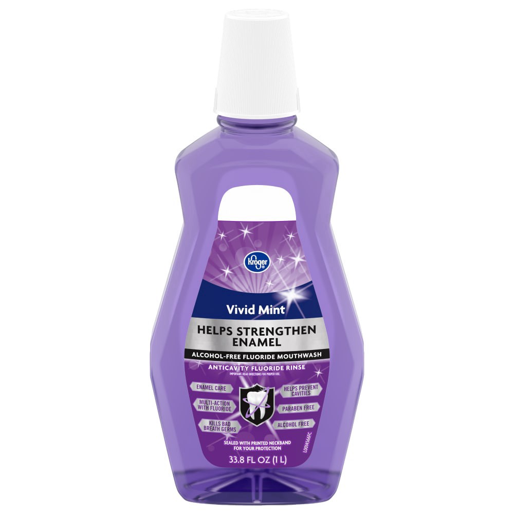 slide 1 of 2, Kroger Vivid Mint Alcohol-Free Fluoride Mouthwash, 33.8 fl oz