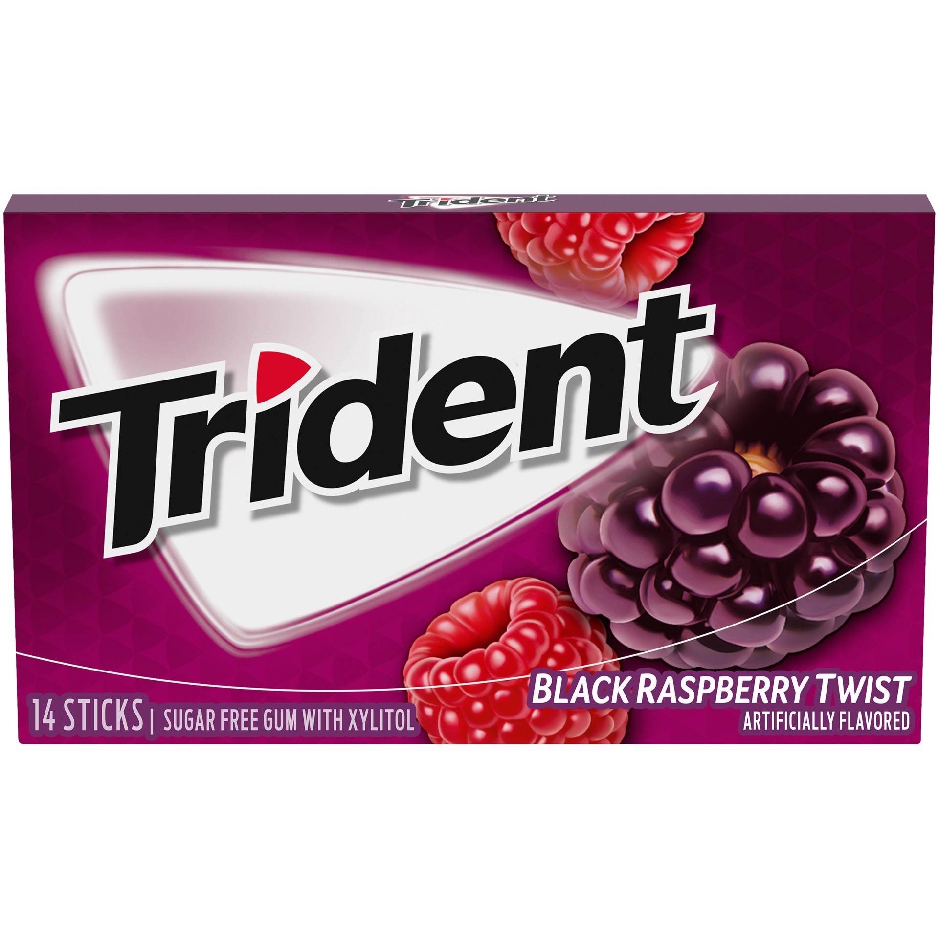 slide 6 of 10, Trident Black Raspberry Twist Sugar Free Gum, Made with Xylitol, 14 Piece Pack, 14 ct