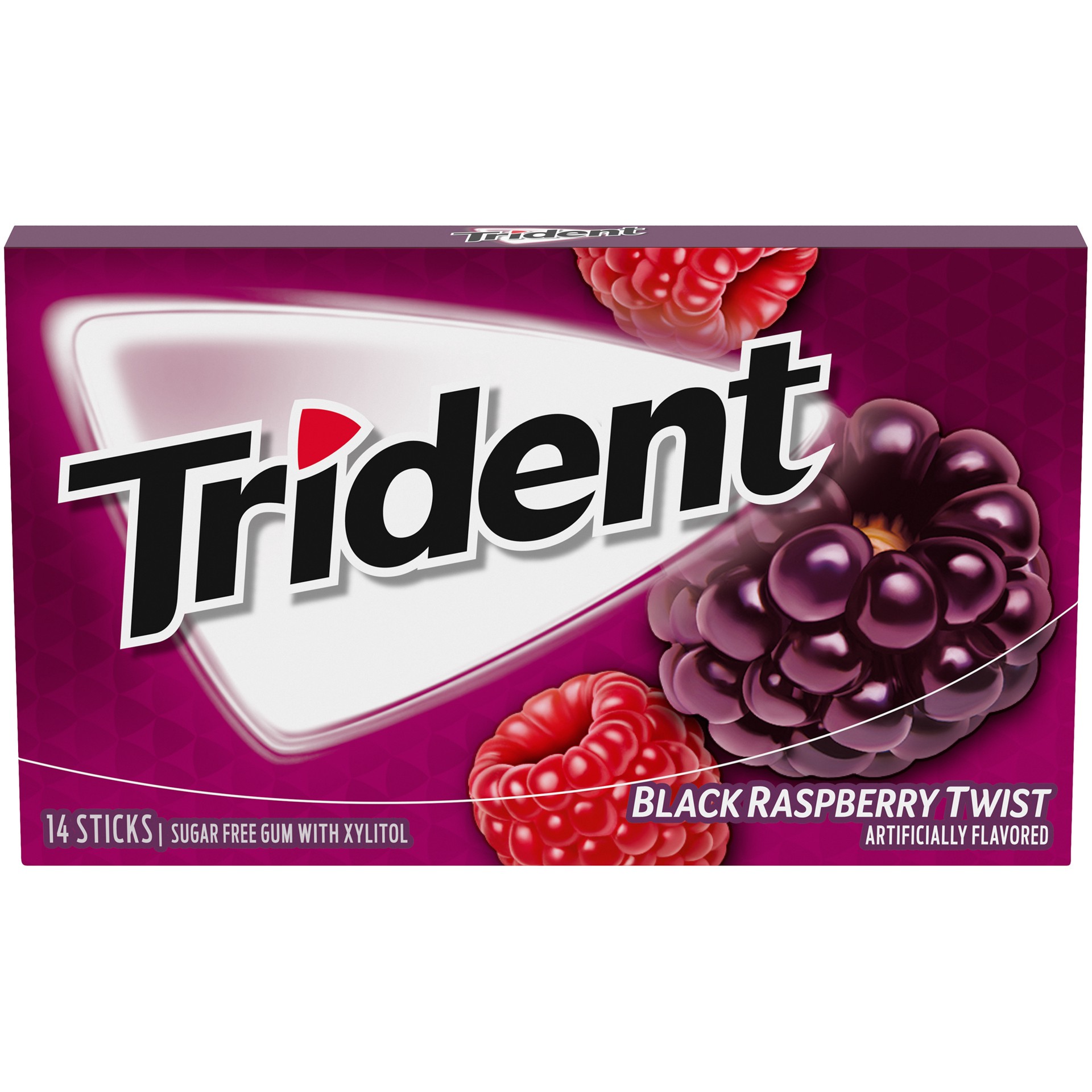 slide 1 of 10, Trident Black Raspberry Twist Sugar Free Gum, Made with Xylitol, 14 Piece Pack, 14 ct