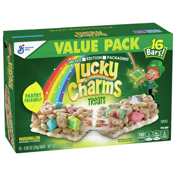 slide 1 of 1, Lucky Charms Marshmallow Treat Bars, Snack Bars, Limited Edition St. Patrick’s Day Packaging, Value Pack, 16 ct, 16 ct