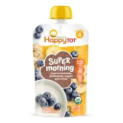 Happy Tot Stage 4 Baby Food Pouches, Gluten Free, Super Morning Fruit & Oat Blend, Bananas, Blueberries, Yogurt, Oats & Chia, 4 Oz (Pack of 1)
