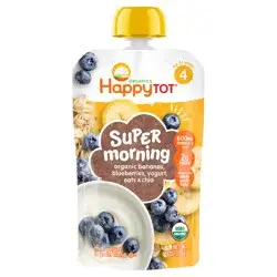 Happy Tot Stage 4 Baby Food Pouches, Gluten Free, Super Morning Fruit & Oat Blend, Bananas, Blueberries, Yogurt, Oats & Chia, 4 Oz (Pack of 1)