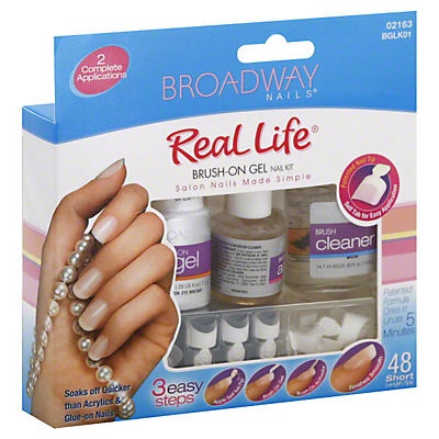 slide 1 of 1, Kiss Broadway Nails Real Life Brush-On Gel Nail Kit Short Length Tips, 1 ct