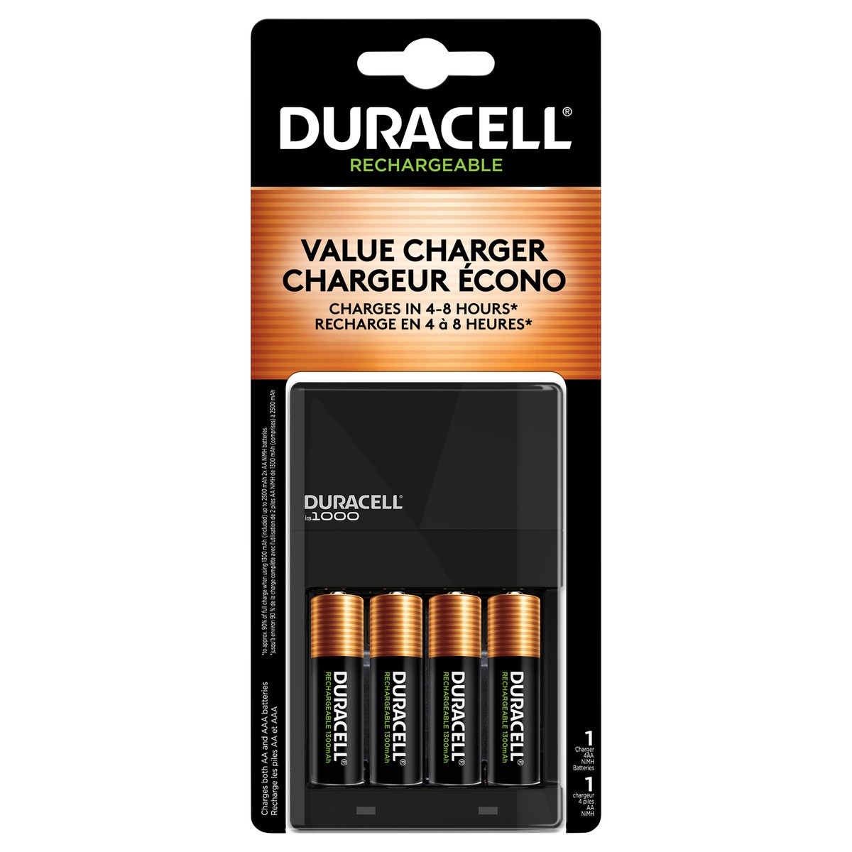 slide 1 of 1, Duracell Ion Speed 1000 Value Battery Charger, Includes 4 AA NiMH Batteries, 1 ct