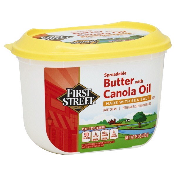 slide 1 of 1, First Street Spreadable Butter With Canola Oil, 15 oz