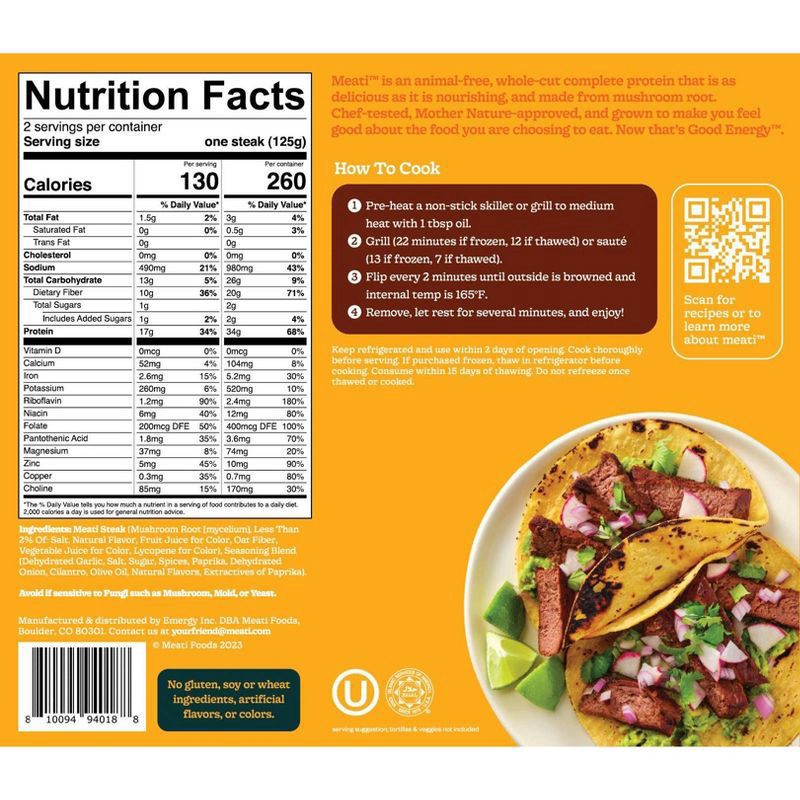 slide 2 of 2, Eat Meati Mushroom Root Animal-Free Carne Asada Steaks 2 ea, 2 ct