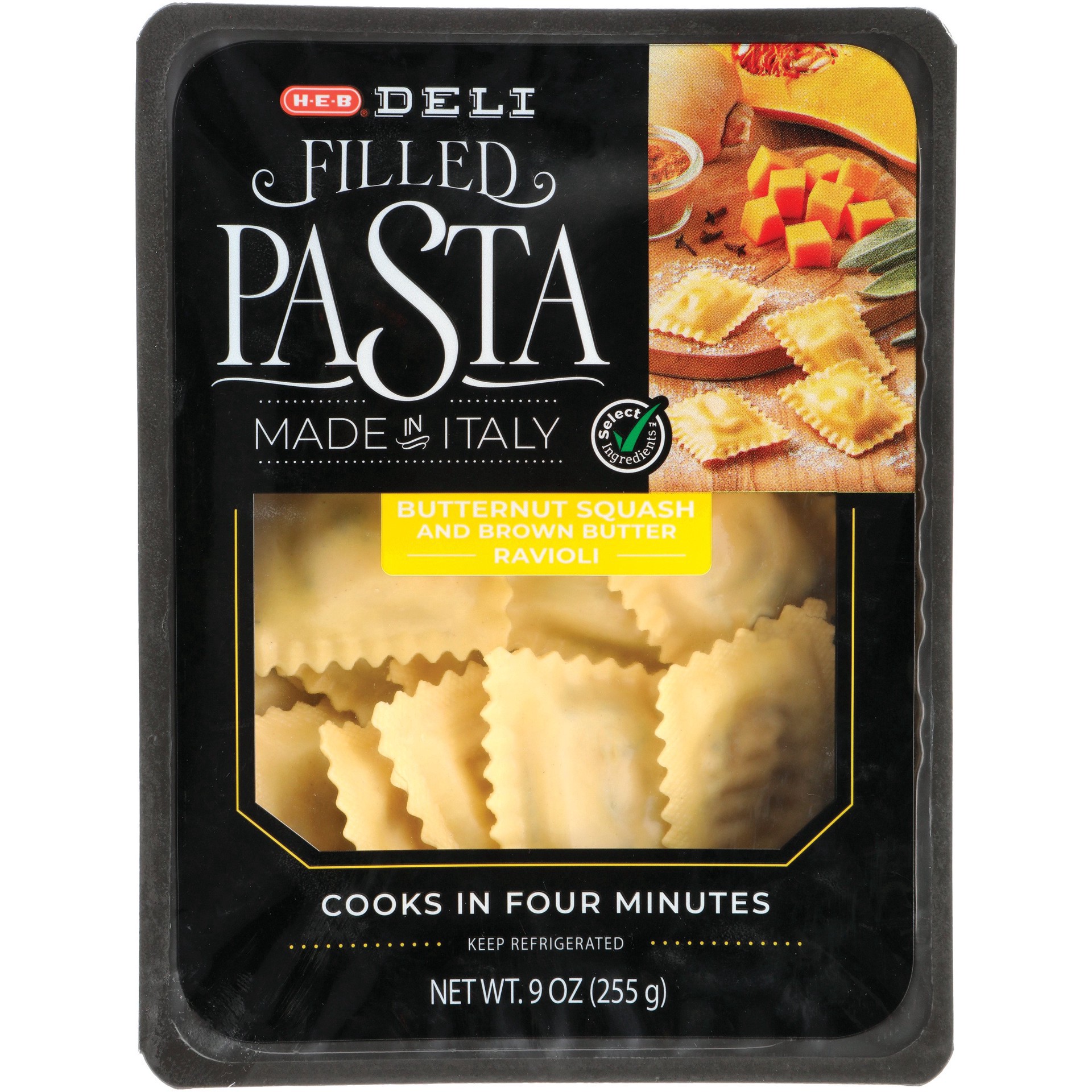 slide 1 of 1, H-E-B Deli Filled Pasta - Butternut Squash & Brown Butter Ravioli, 9 oz