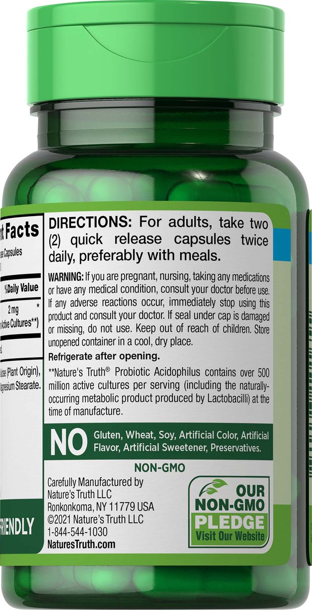 slide 4 of 5, Nature's Truth Probiotic Acidophilus, Quick Release Capsule, 100 ct